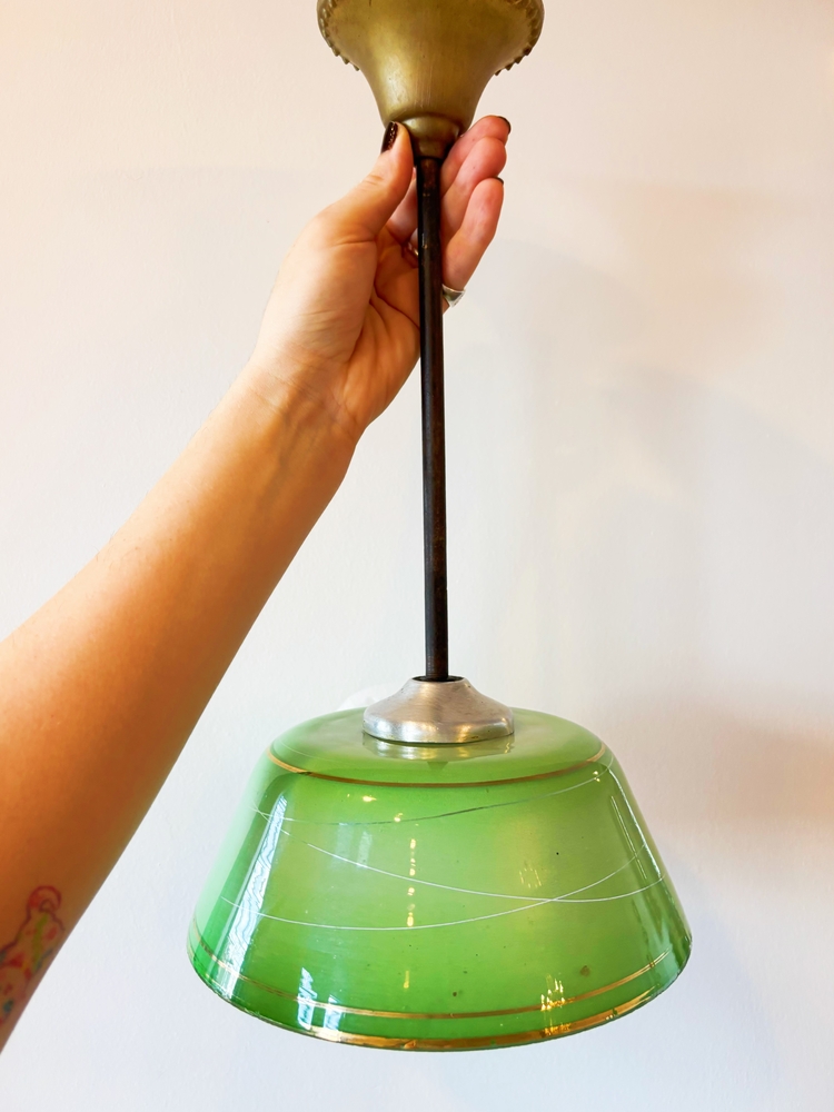 60’s Green Opaline Glass Ceiling Lamp 