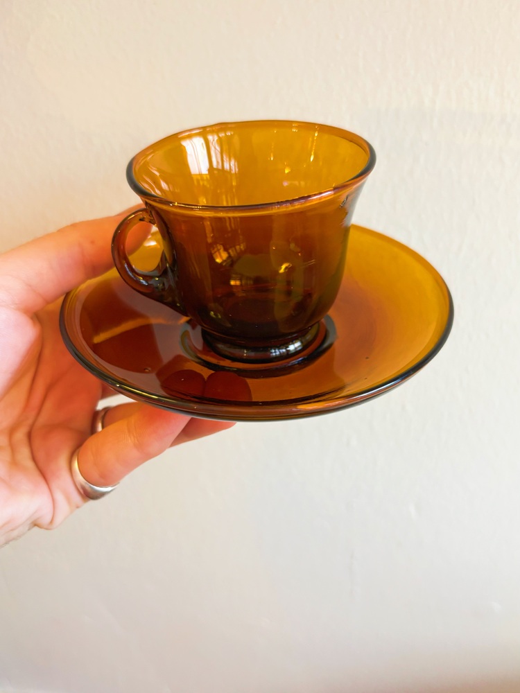 70’s Hand Blown Amber Glass Espresso Cups