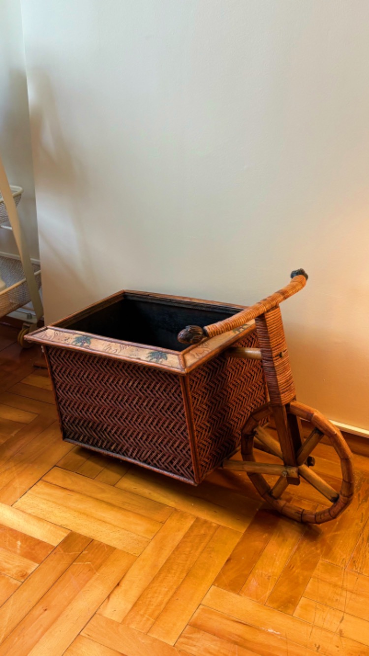 70's Handmade Rattan Bike Basket 