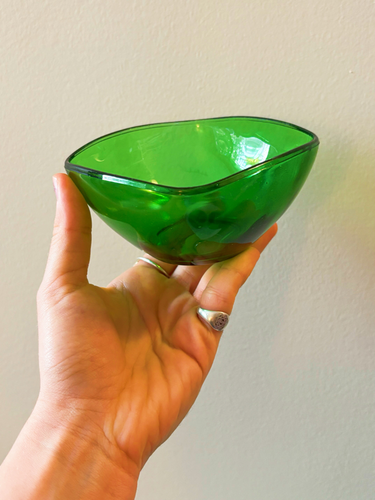 70’s French Vereco Square Green Glass Bowls