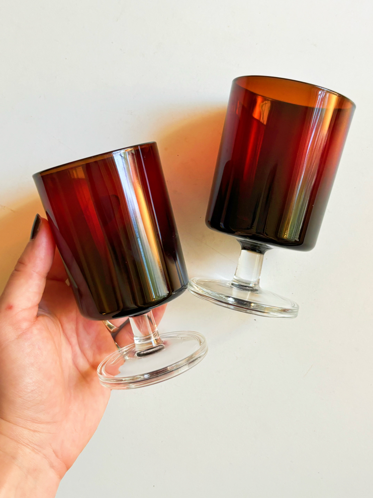 80’s French Burgundy Glass Goblets