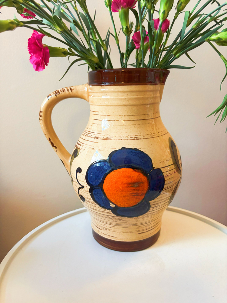 70's German Floral Ceramic Jug Vase  