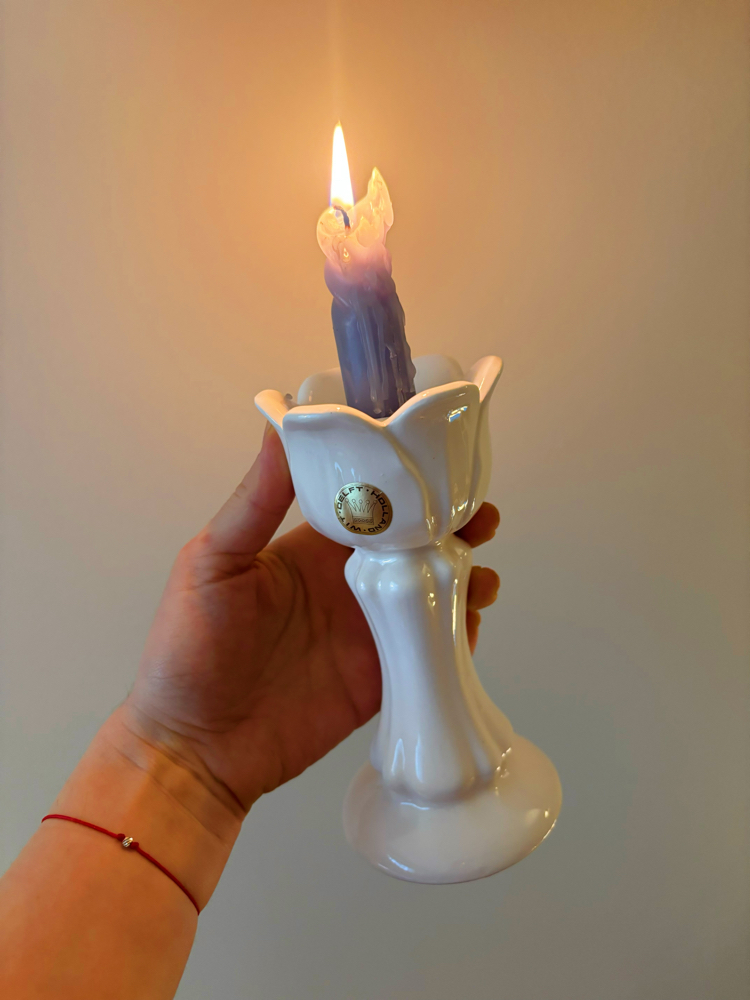 80’s Dutch Delft Porcelain Candleholder 