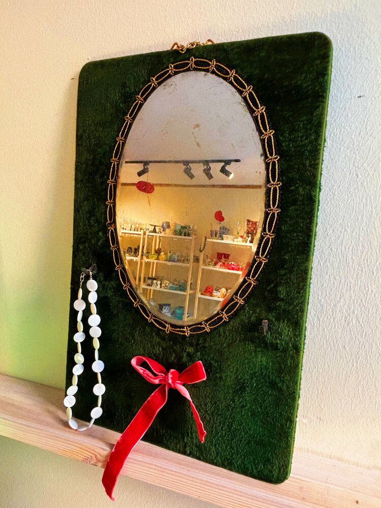 40’s Green Velvet Framed Mirror