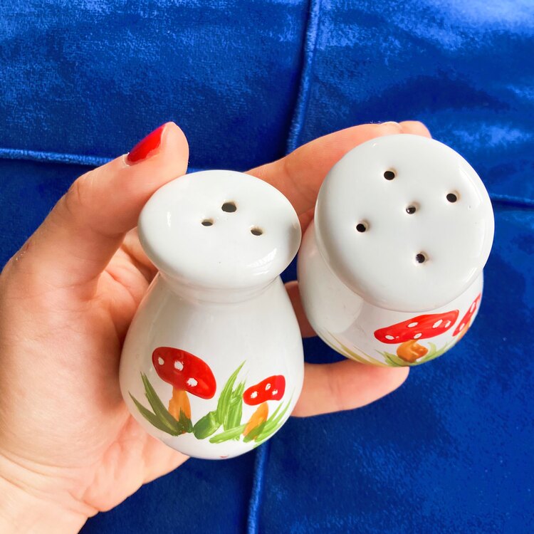 80’s Handpainted Mushroom Salt and Pepper Shakers 