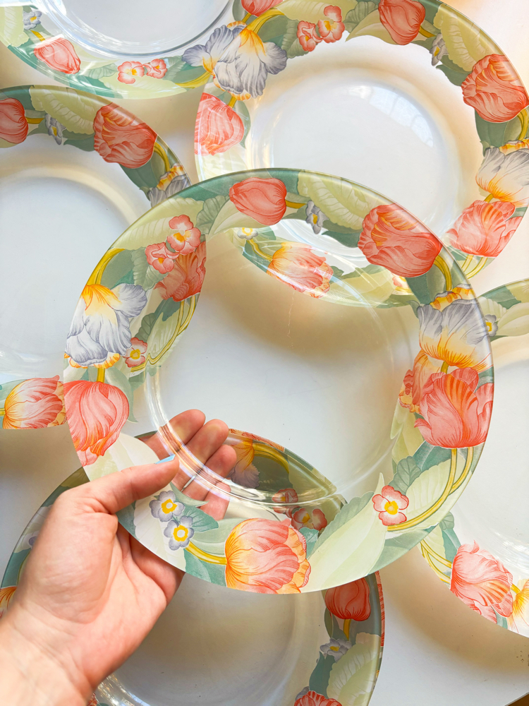 French Arcopal Floral Glass Plates