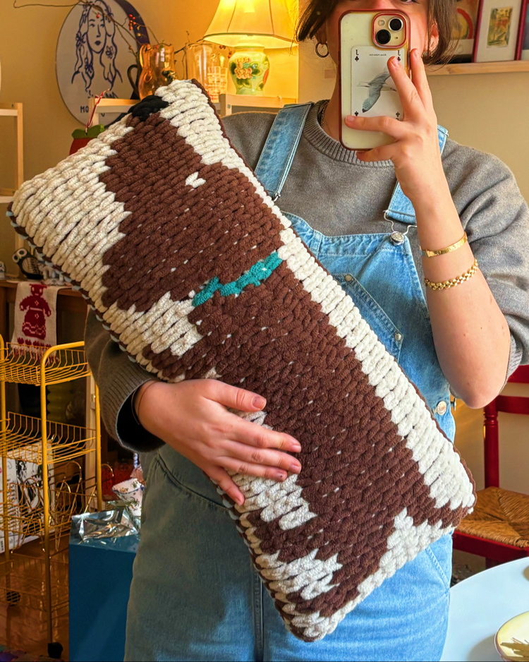 Hand-Knitted Sausage Dog Cushion 