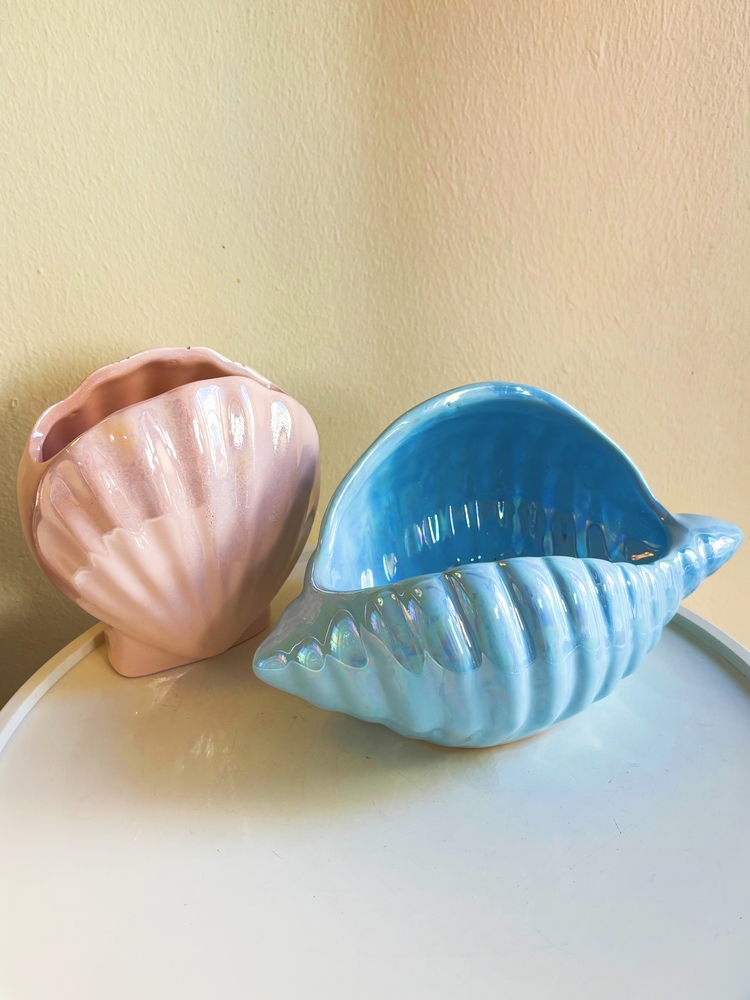 80’s Baby Blue Ceramic Seashell Bowl 