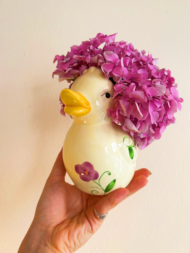 Handpainted Floral Duck Vase 
