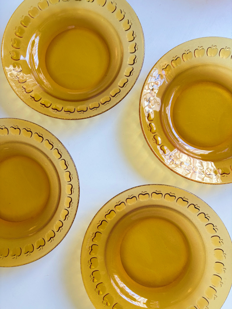 70’s Apple Embossed Amber Glass Deep Plates 