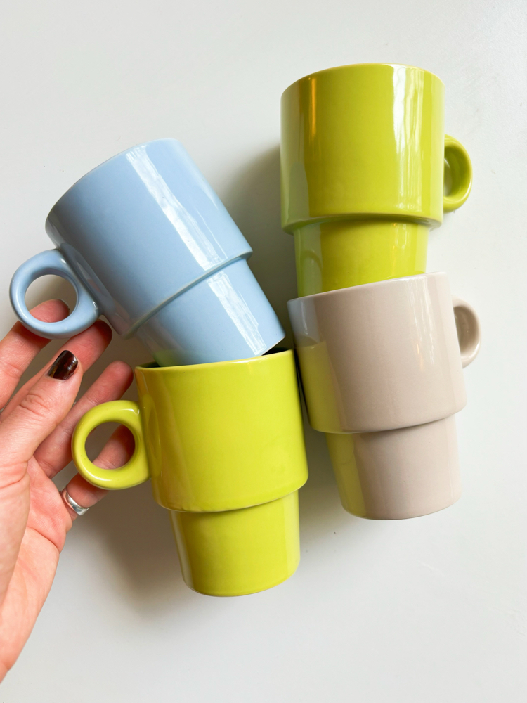 Stackable Lego Pastel Ceramic Mugs
