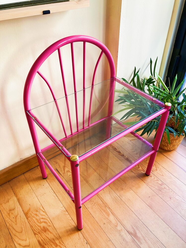80’s Pink Metal + Glass Bedside Table 