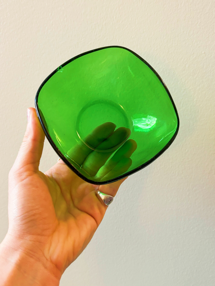 70’s French Vereco Square Green Glass Bowls