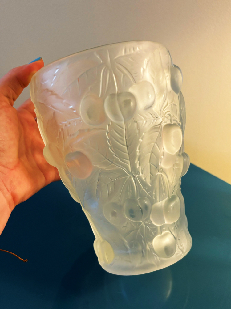 1950’s Czech Cherry Embossed Art Glass Vase
