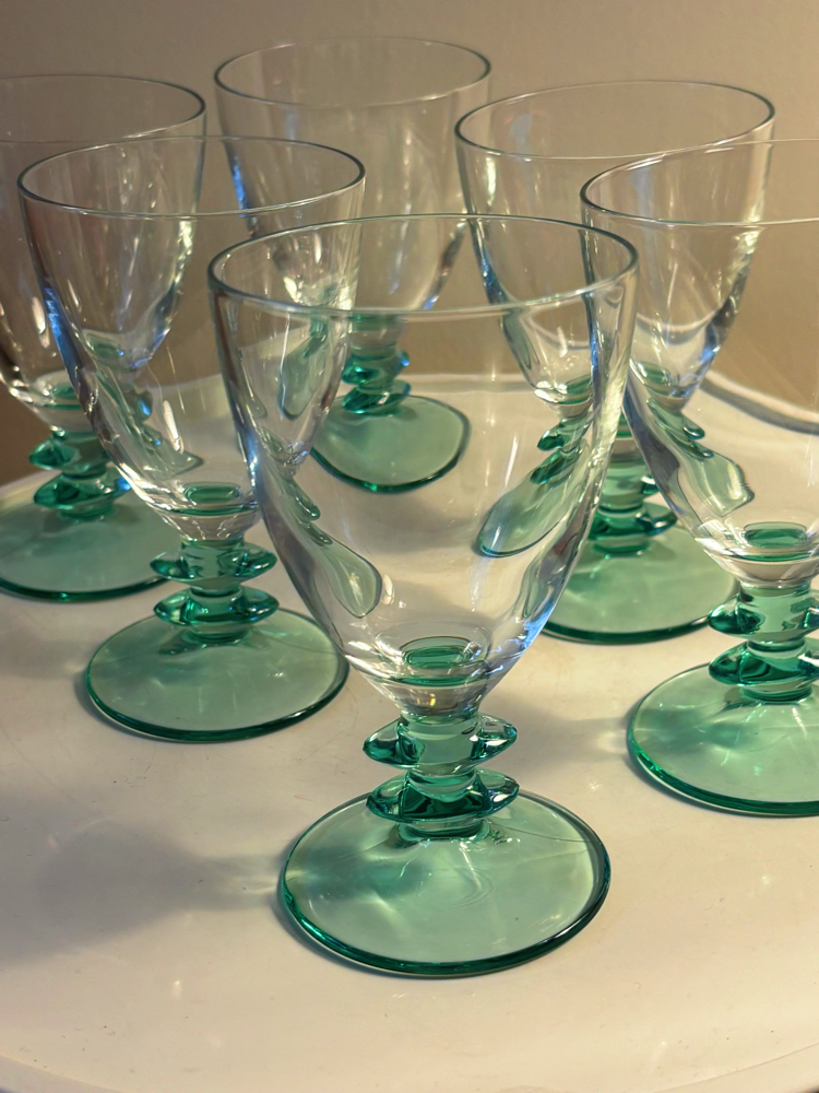 French Luminarc Goblets with Turquoise Stem 