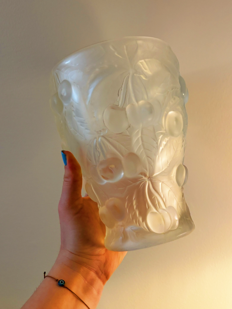 1950’s Czech Cherry Embossed Art Glass Vase