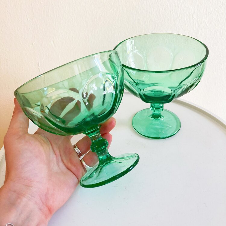 60’s Bartlett Collins Green Glass Dessert Cups 