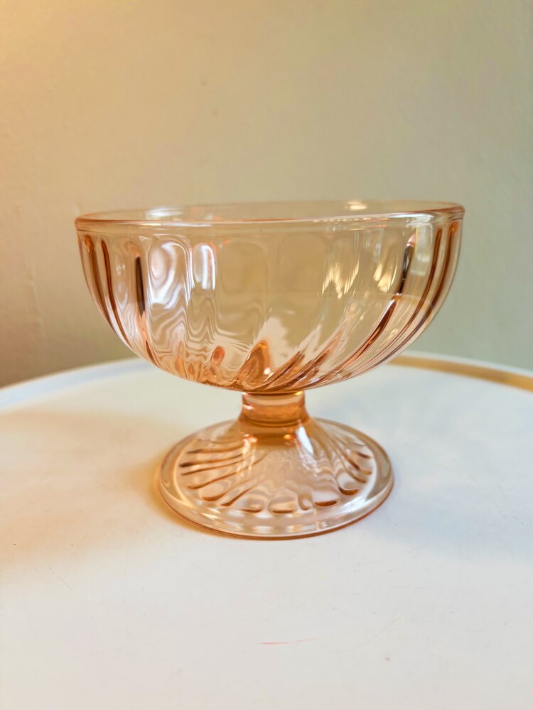 80’s French Pink Glass Swirl Candy Bowl