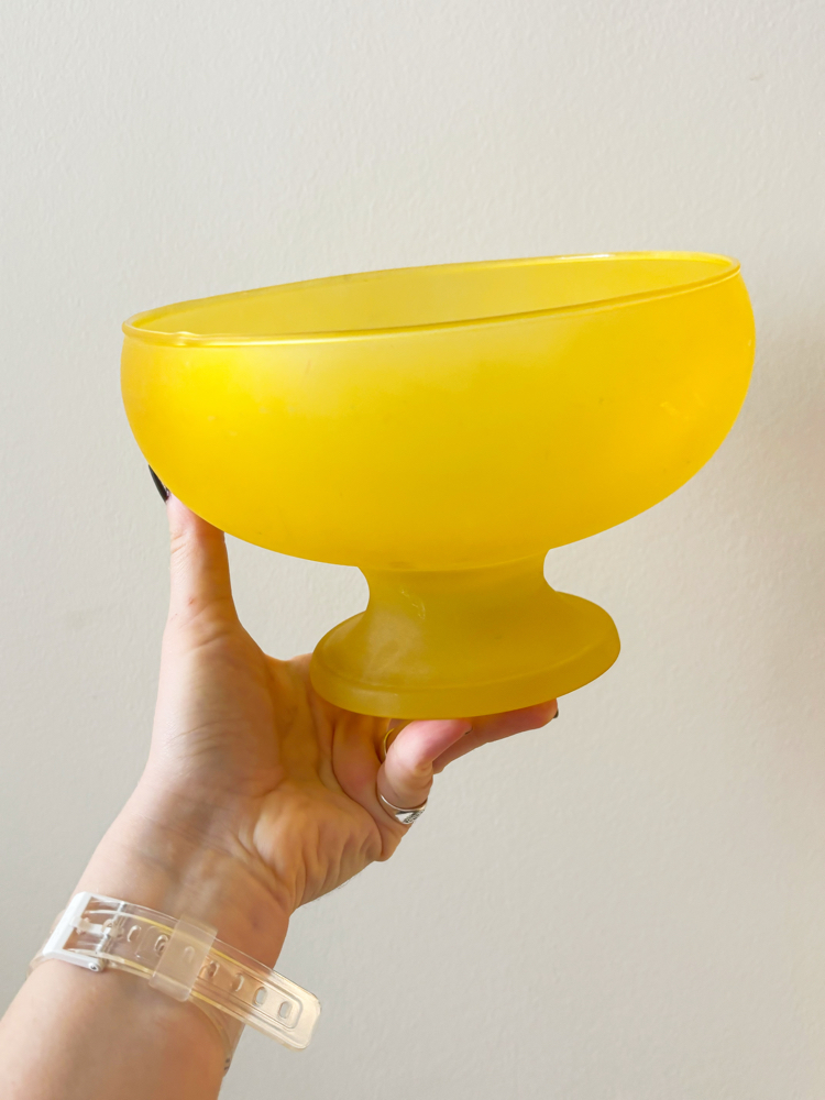 Yellow Satin Glass Pedestal Bowl