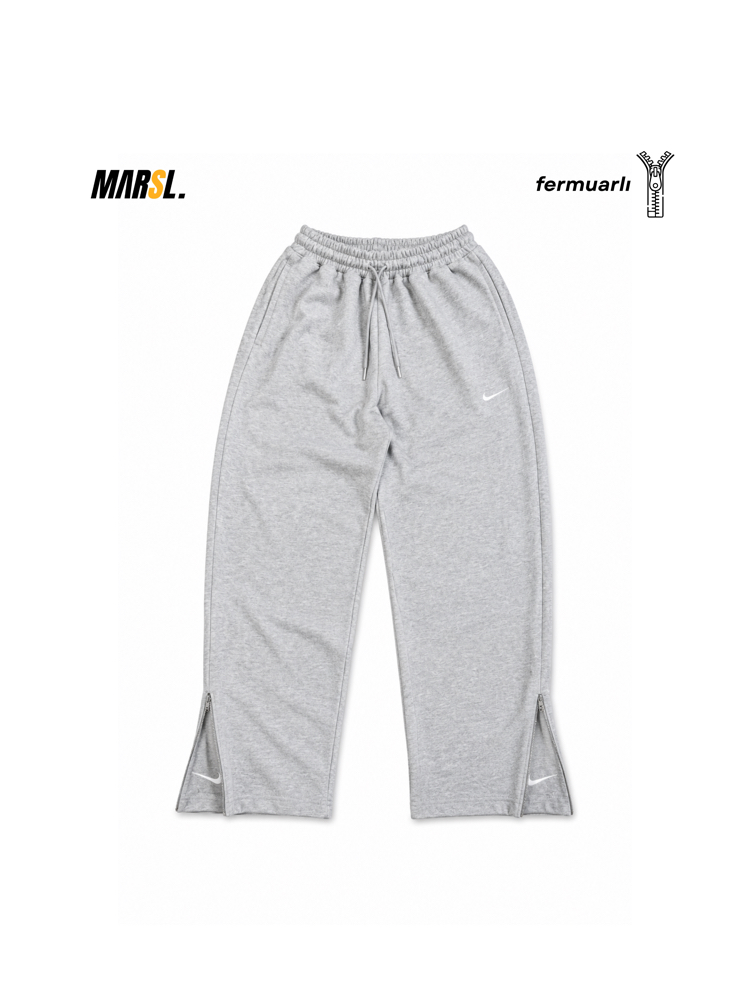 NKE Fermuarlı Vintage Baggy Gri Melanj Tracksuit 