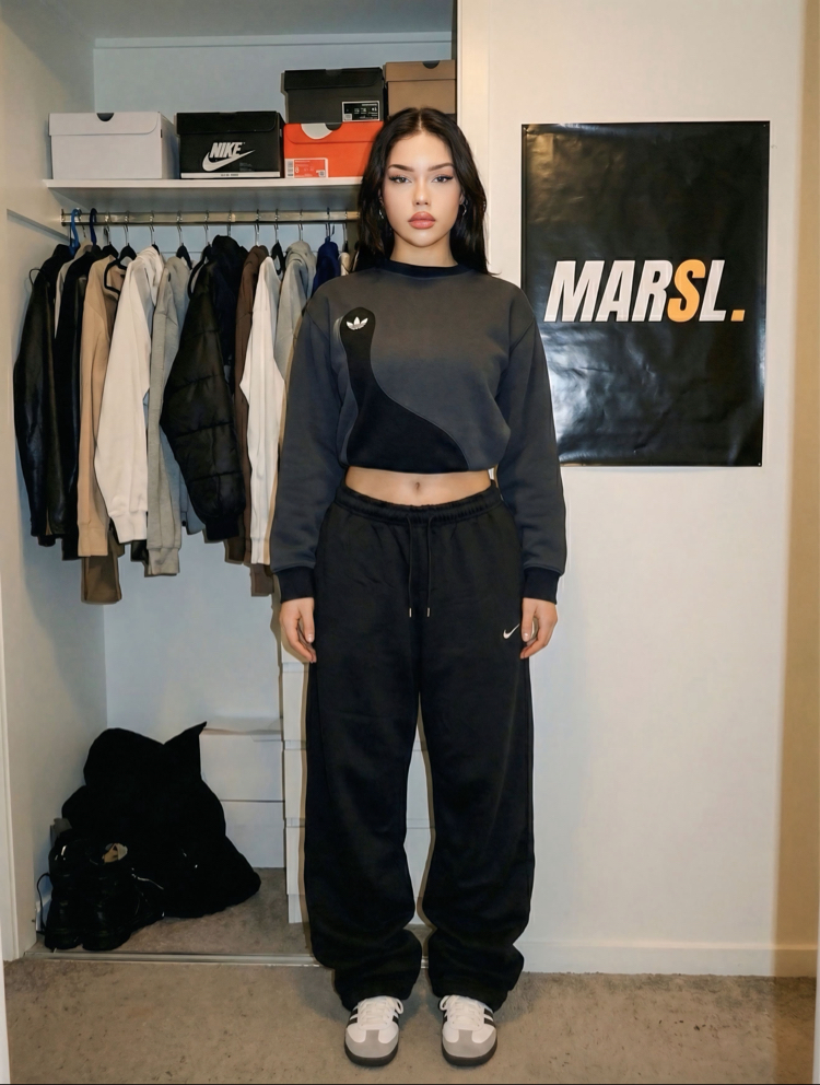 NKE Vintage Baggy Siyah Tracksuit (Ayarlanabilir Paça Lastiği MEVSİMLİK KUMAŞ)