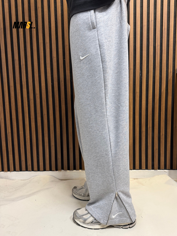 NKE Fermuarlı Vintage Baggy Gri Melanj Tracksuit 
