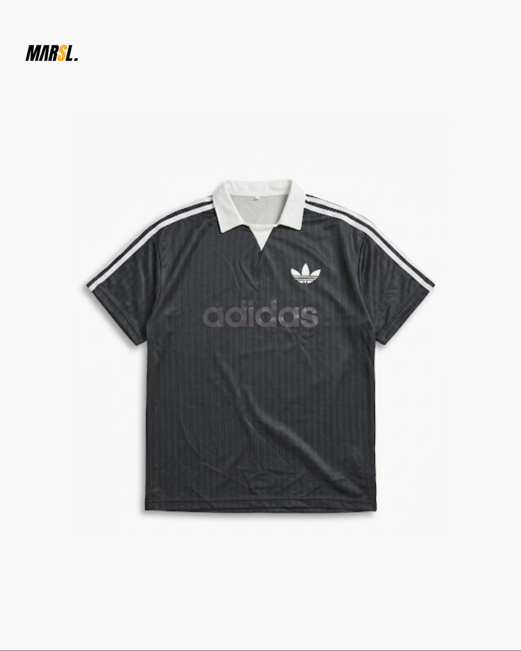 ADDS Loose Fit Kabartma Baskılı Yakalı Forma Tişört Siyah
