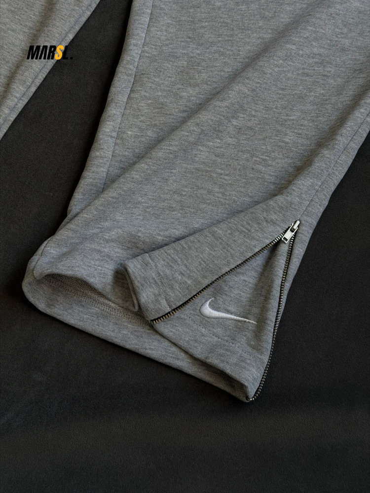 NKE Fermuarlı Vintage Baggy Gri Melanj Tracksuit 