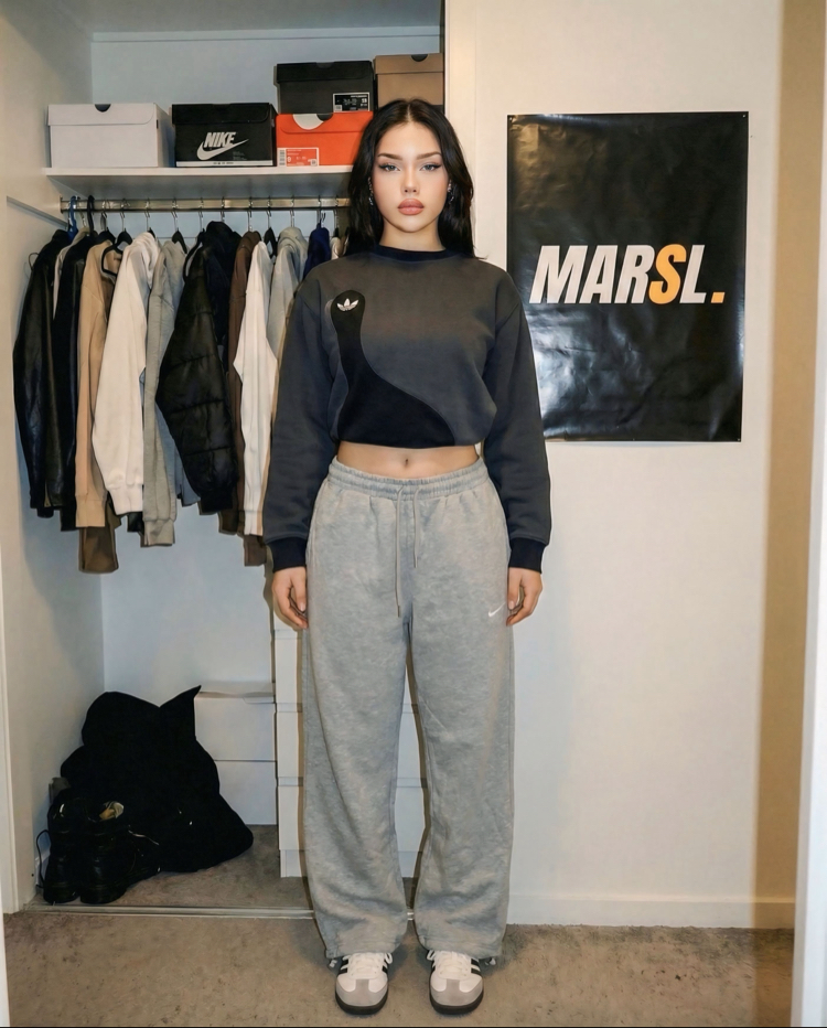 NKE Vintage Baggy Gri Tracksuit (Ayarlanabilir Paça Lastiği MEVSİMLİK KUMAŞ)