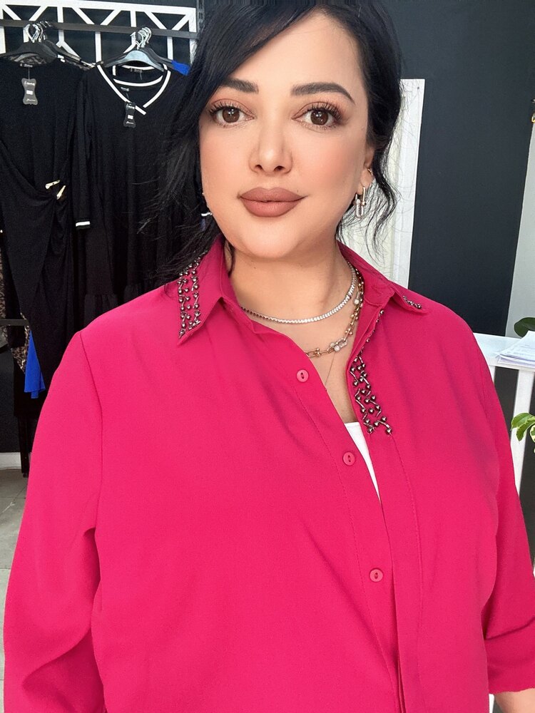 PEMBE BONCUK İŞLEMELİ ŞIFON GÖMLEK 