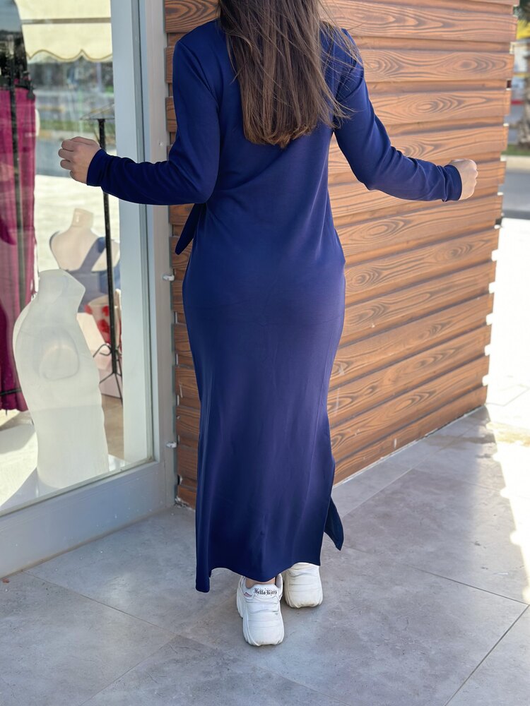 LACİVERT BAĞLAMA DETAYLI ELBİSE