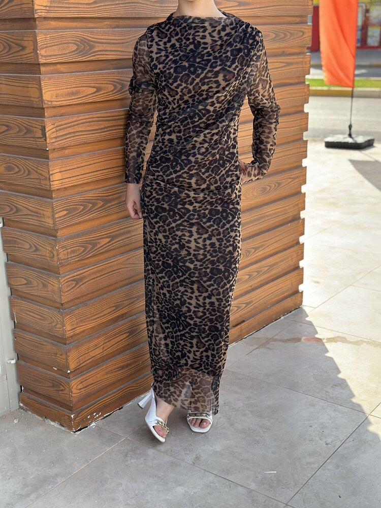 LEOPAR TÜL ASTARLI ELBİSE