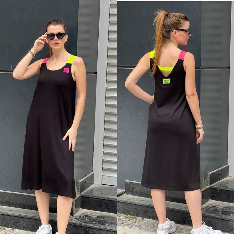Neon Renk detaylı Penye elbise 