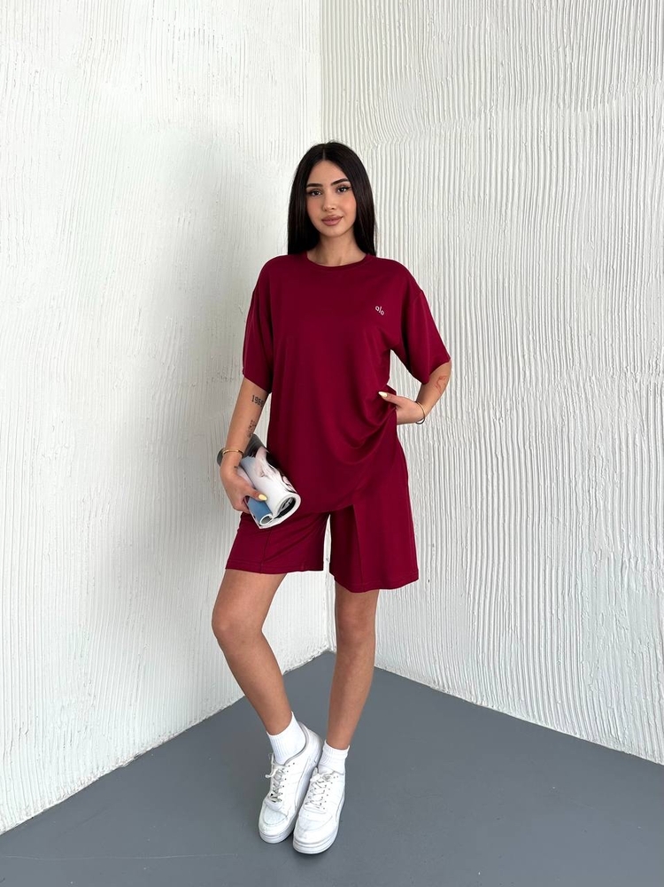 Bordo Şortlu Takım 