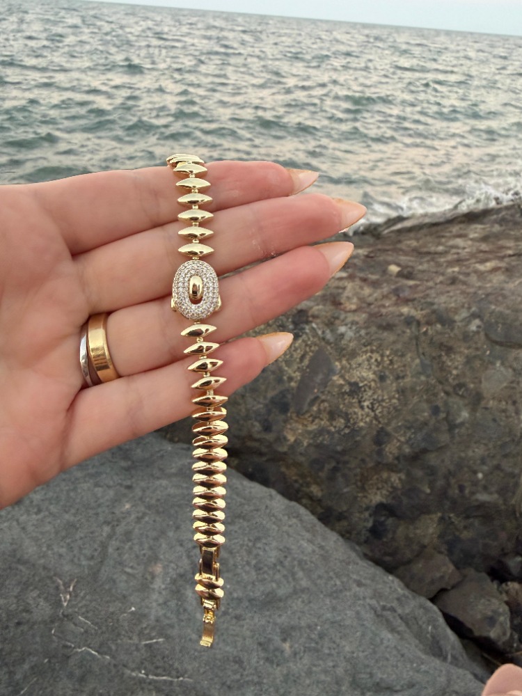 Gold Ortası Oval Taşlı Balıksırtı / Mekik Bileklik