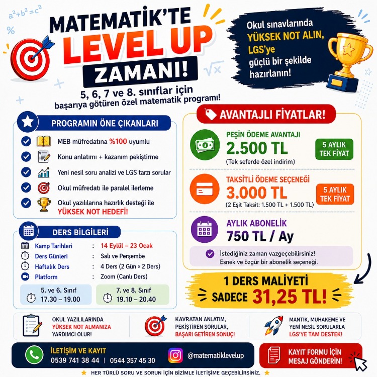  1. Dönem Eğitim Kampı (5, 6, 7 ve 8. Sınıflar) (ABONELİK)