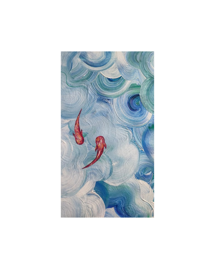 Sanatsal Balık ve Dalga Desenli Mousepad – Aesthetic Abstract Tasarımlı