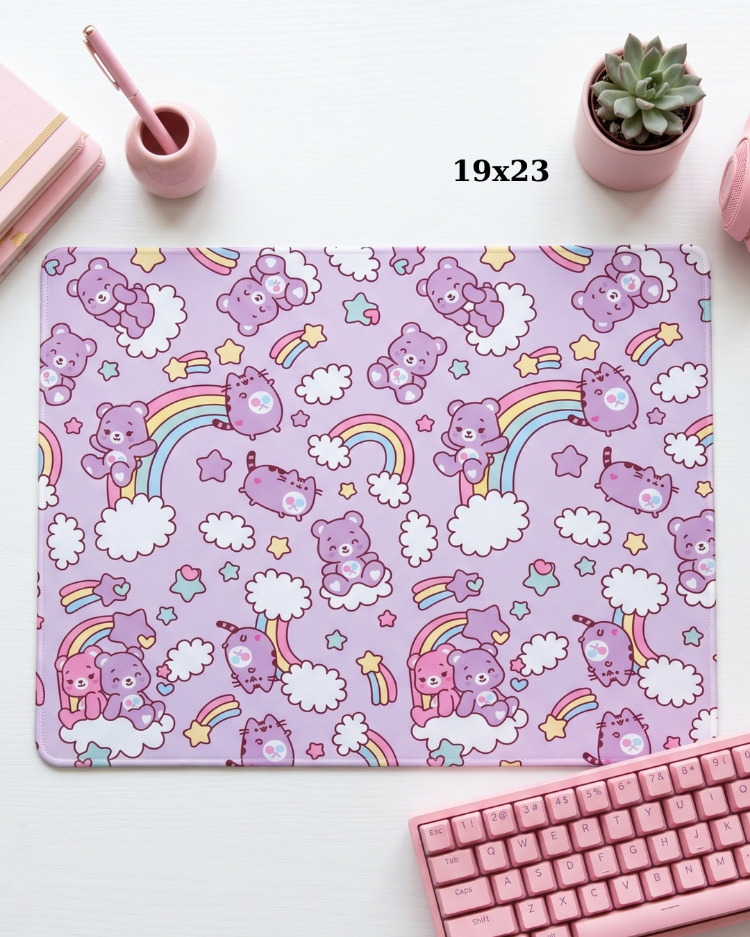 Sevimli Ayıcık ve Gökkuşağı Desenli Bilek Destekli Mousepad – Cute Pastel Mouse Pad