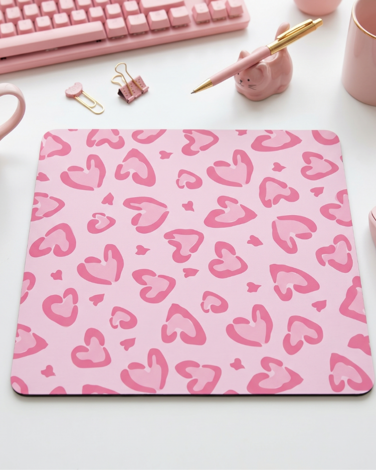 Soyut Kalp Desenli Mousepad – Aesthetic Minimal Pink Heart Mouse Pad, Modern Masa Aksesuarı