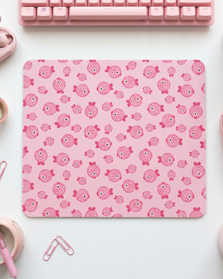 Sevimli Balık Desenli Mousepad – Kawaii Aesthetic Pembe Mouse Pad, Masa Aksesuarı