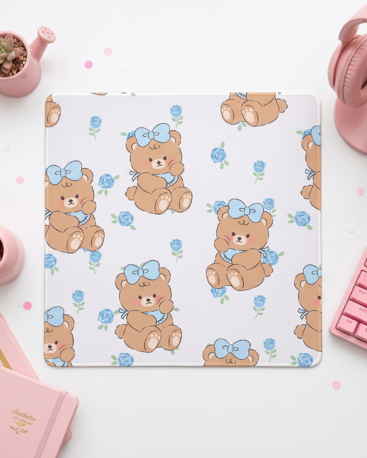 Sevimli Ayıcık Desenli Bilek Destekli Mousepad – Cute Aesthetic Mouse Pad, Masa Aksesuarı