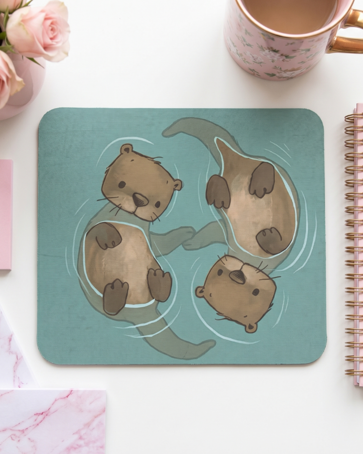 Sevimli Su Samuru Desenli Mousepad – Kawaii Aesthetic Otter Mouse Pad, Tatlı Masa Aksesuarı