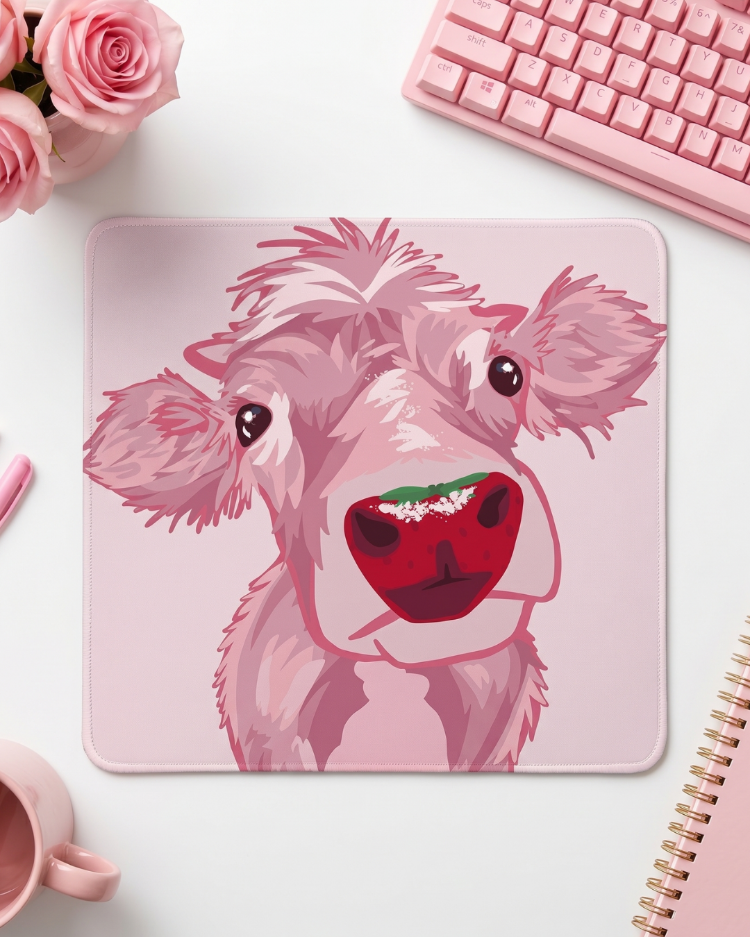 MT-0178 Sevimli Pembe İnek Mousepad – Cute Aesthetic Hayvan Tasarımlı Mouse Pad