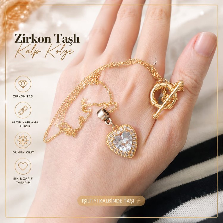 zirkon taşlı kalp kolye 