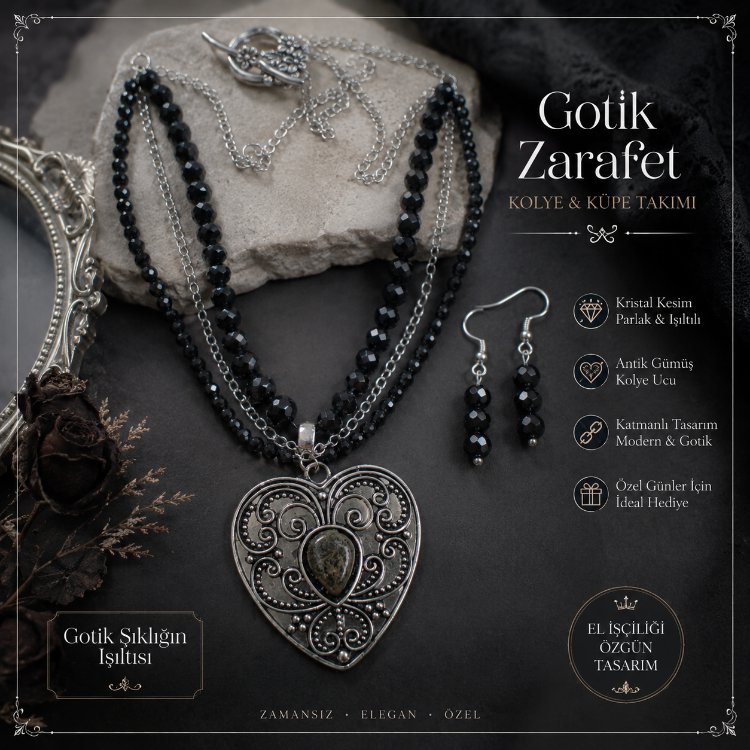 gotik tarz kolye küpe takımı 