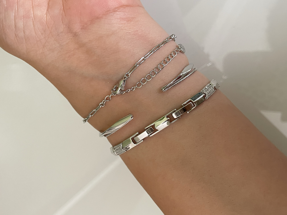 Vip silver kıvrımlı ikili bilezik