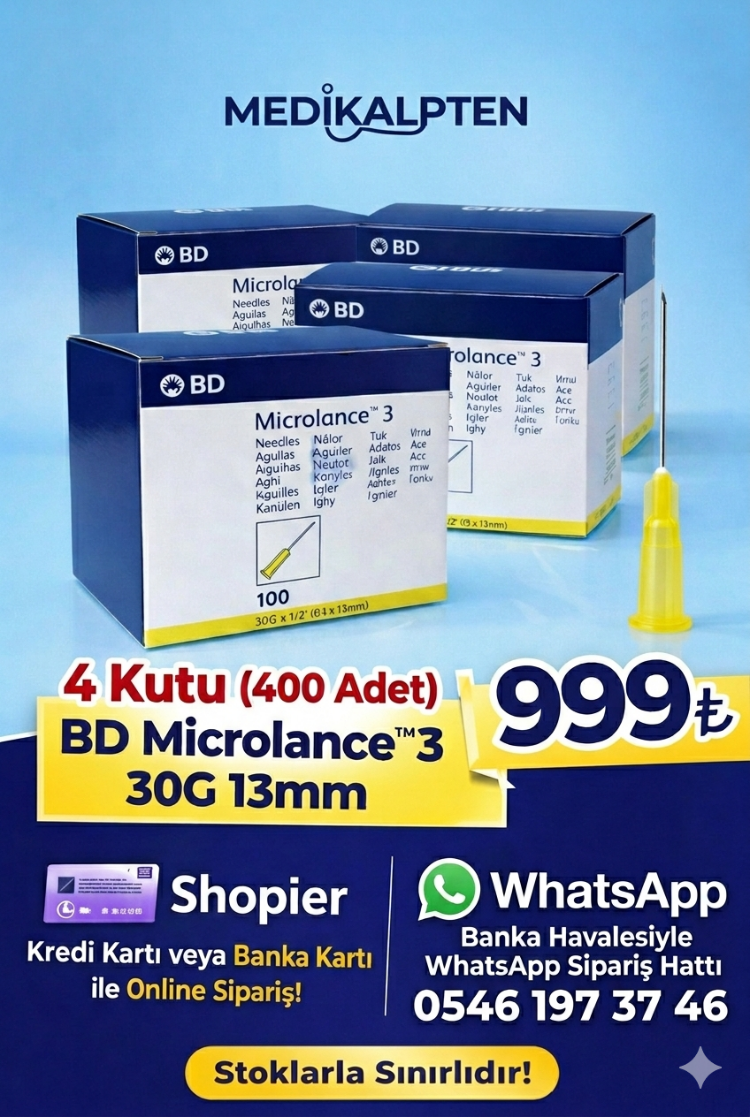 (4 Kutu - 400 Adet) Dolgu, Botoks, PRP, Mezoterapi, Steril Enjektör İğnesi (30G 0,3 x 13mm)
