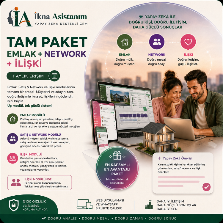 İkna Asistanım · Tam Paket: Emlak + Network + İlişki (1 Ay) — 999 TL