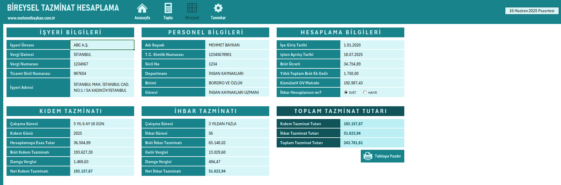 Excel Tazminat Hesaplama Programı V2