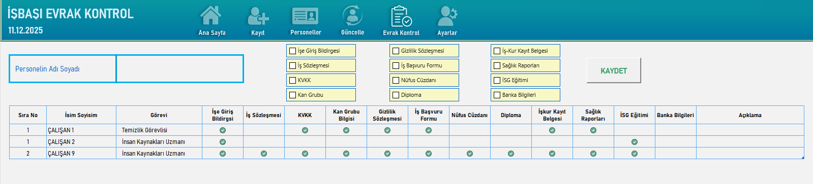 Excel Personel Kayıt Programı